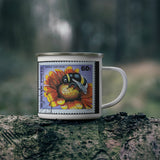 Bumble Bee on a Flower Vintage Postage Stamp Enamel Camping Mug