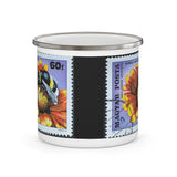 Bumble Bee on a Flower Vintage Postage Stamp Enamel Camping Mug