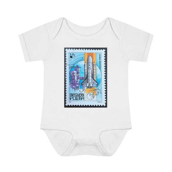 Space Rocket Stamp Baby Onesie