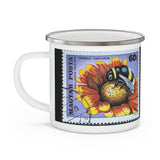 Bumble Bee on a Flower Vintage Postage Stamp Enamel Camping Mug